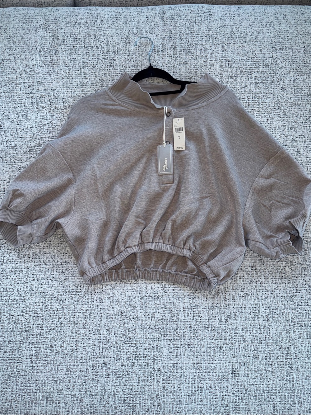 Cropped Pullover Top in Taupe with Elastic Hem